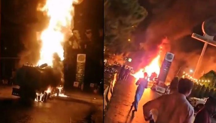 Huge fire erupts at a petrol pump in Blue Area, Islamabad (Video)
