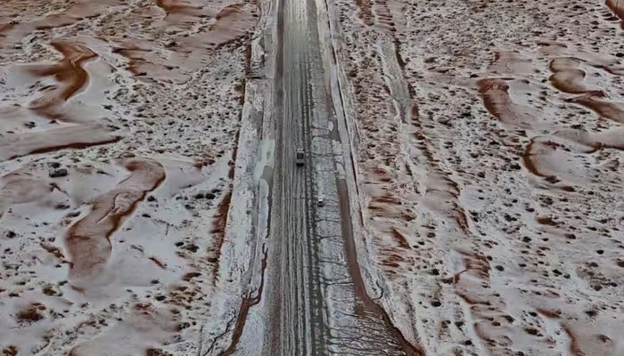 Snow and hail hit Saudi Arabia’s desert for the first time