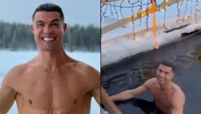 Ronaldo braves freezing pool challenge with son in Finland, video goes viral Ronaldo braves freezing pool challenge with son in Finland, video goes viral