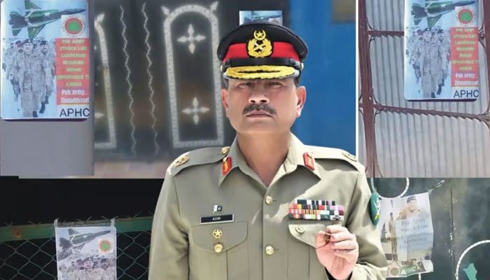 Field Marshal Asim Munir, PAF Jets Posters on Display in Indian-Occupied Kashmir