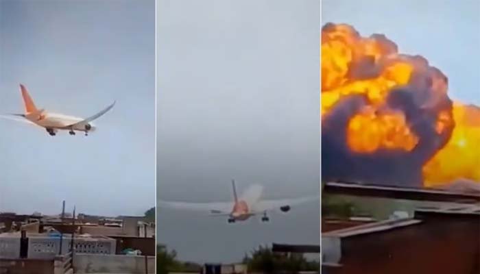 Footage Captures Moment Air India Plane Crashes Near Ahmedabad Airport