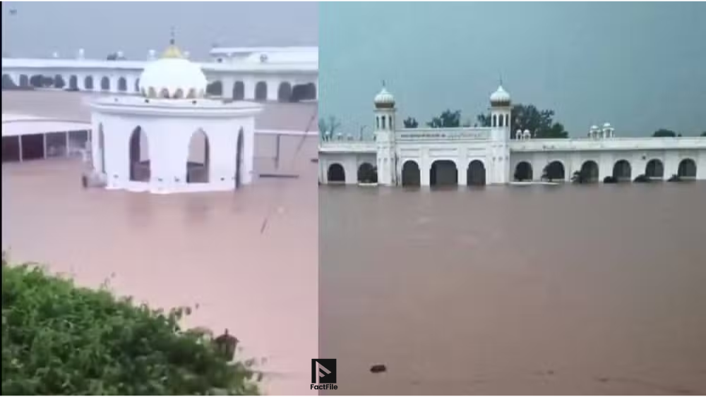 Gurdwara Kartarpur Sahib almost completely submerged in water after heavy rain