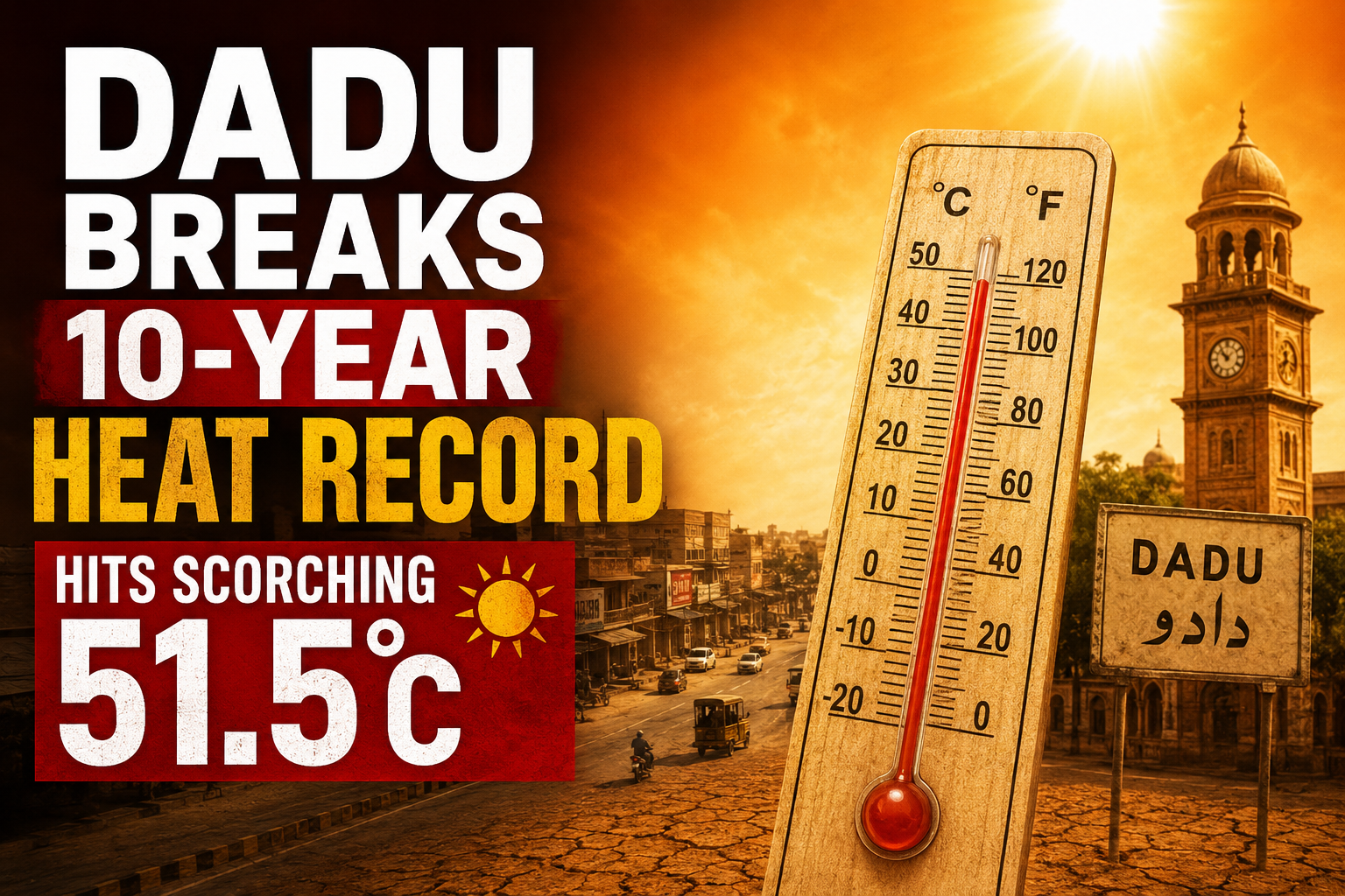 Dadu Breaks 10-Year Heat Record, Hits Scorching 51.5°C